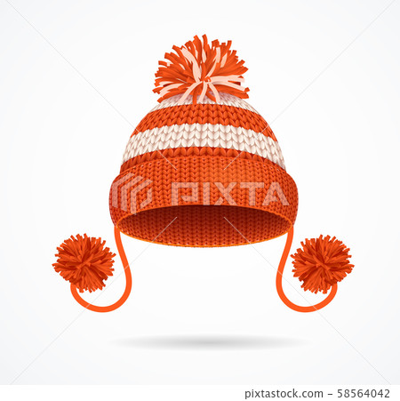 Realistic 3d Detailed Red Knitted Hat. Vector 58564042