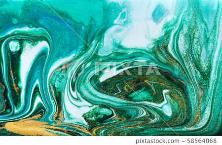 Green and gold glitter ripple pattern. Beautiful liquid texture. Green and gold glitter ripple pattern. Beautiful liquid texture. 58564068