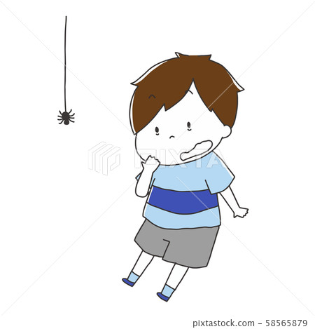 Illustration of a surprised boy looking at a spear Illustration of a surprised boy looking at a spear 58565879