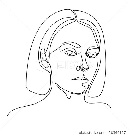 Continuous line drawing. A girl portrait. Vector illustration. In black colour isolated on white 58566127