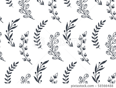 Seamless pattern with hand drawn leaves and... - Stock Illustration ...