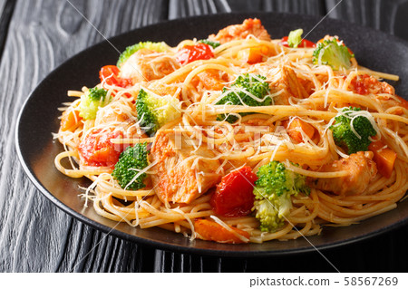 Pasta salad with broccoli, chicken, tomatoes, Pasta salad with broccoli, chicken, tomatoes, 58567269