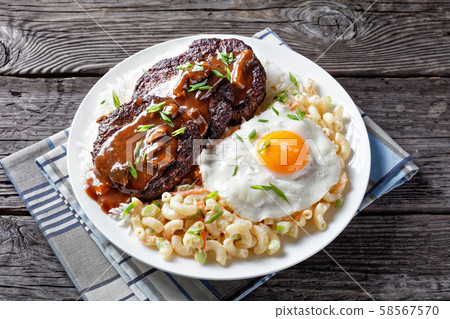 loco moco on a white plate, close-up 58567570