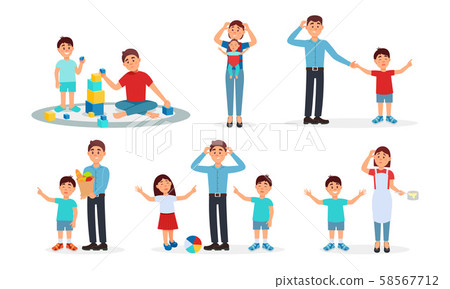 Parenting Lifestyle Vector Illustrations. Frustrated Parents Playing With Their Kid Parenting Lifestyle Vector Illustrations. Frustrated Parents Playing With Their Kid 58567712