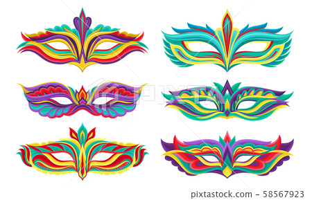 Carnival Bright Colored Masques Isolated On White Vector Collection 58567923