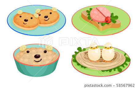 Funny Animal Shaped Dishes With Eyes Vector Isolated Collection 58567962