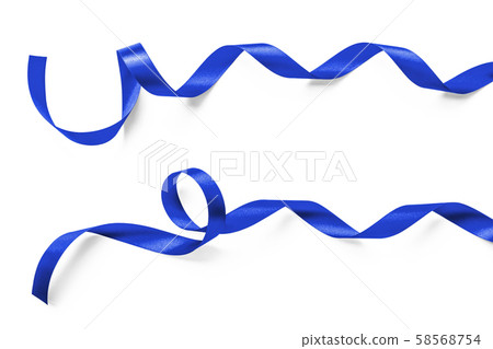 Dark blue ribbon satin curly bow color (isolated with clipping path) on white background for holiday decoration element 58568754