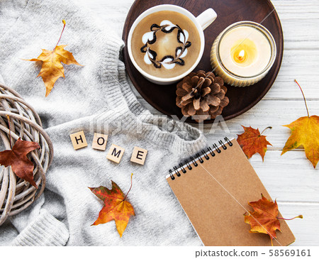 Notebook and coffee. Autumn concept. 58569161