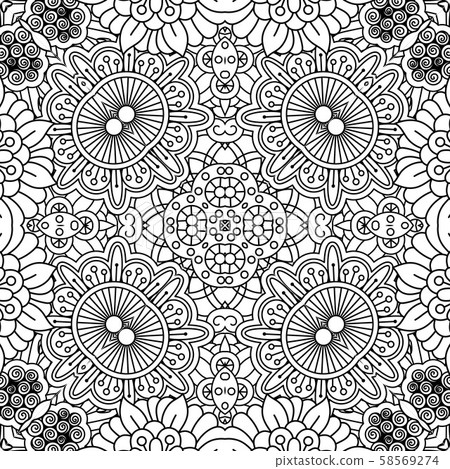 Linear black and white floral pattern 58569274