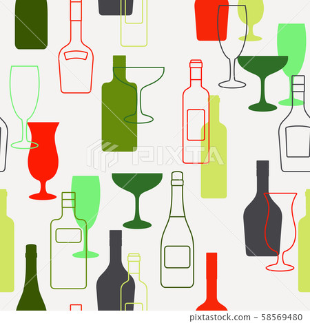 Alcohol bottles and glasses pattern 58569480