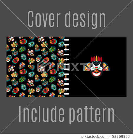 Cover design with tribal masks pattern 58569593