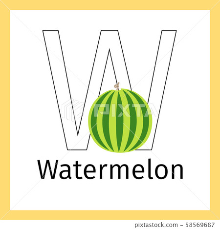 Watermelon and letter W coloring page 58569687