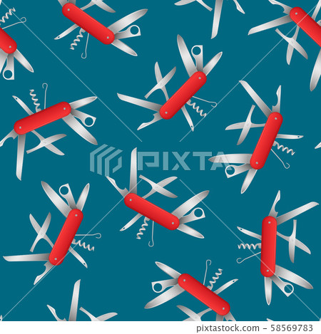Realistic Detailed 3d Swiss Universal Knife Seamless Pattern Background. Vector Realistic Detailed 3d Swiss Universal Knife Seamless Pattern Background. Vector 58569783