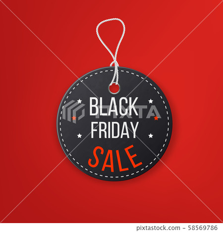 Black friday realistic textured, sale tag on a rope. Symbol of Christmas holiday sale. 58569786