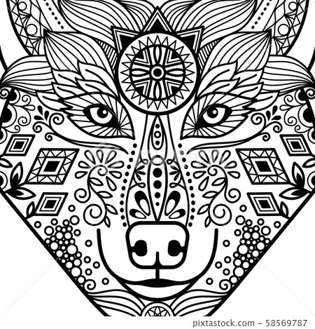 Zentangle black contour wolf head Zentangle black contour wolf head 58569787