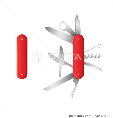 Realistic Detailed 3d Swiss Universal Knife Set. Vector Realistic Detailed 3d Swiss Universal Knife Set. Vector 58569788