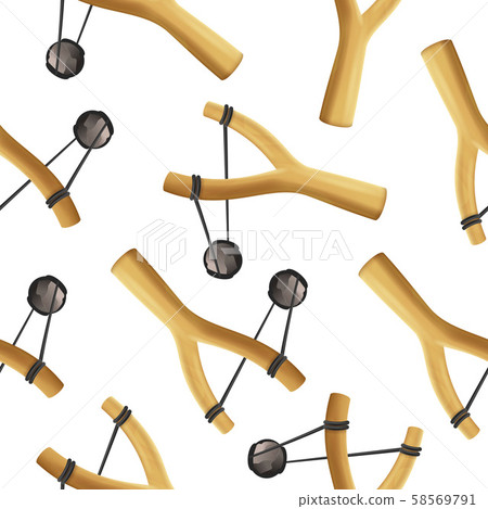Realistic Detailed 3d Slingshot Danger Toy Seamless Pattern Background. Vector Realistic Detailed 3d Slingshot Danger Toy Seamless Pattern Background. Vector 58569791