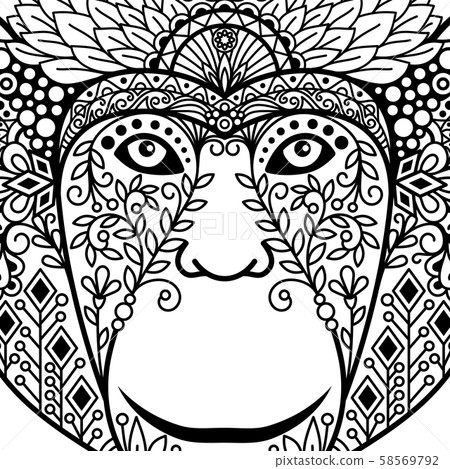 Zentagle monkey head with ethnic motifs. Zentagle monkey head with ethnic motifs. 58569792