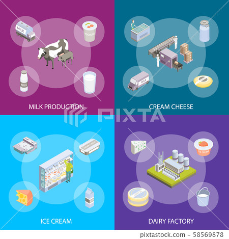 Milk Factory Signs 3d Banner Set Isometric View. Vector Milk Factory Signs 3d Banner Set Isometric View. Vector 58569878