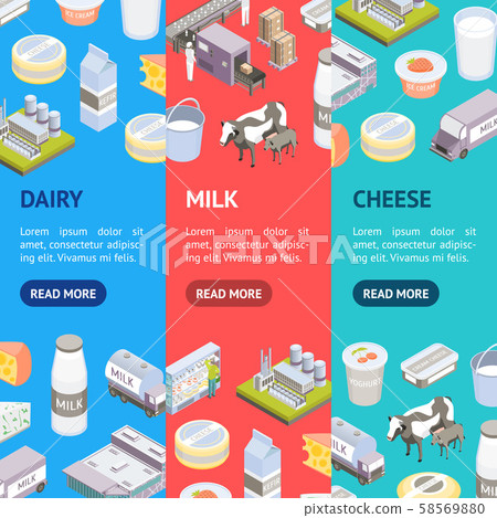 Milk Factory Signs 3d Banner Vecrtical Set Isometric View. Vector Milk Factory Signs 3d Banner Vecrtical Set Isometric View. Vector 58569880