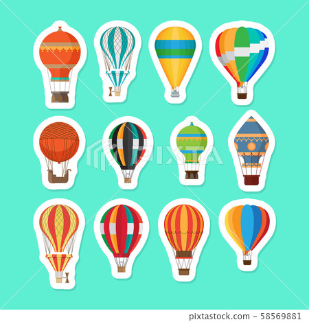 Vintage hot air balloons stickers set Vintage hot air balloons stickers set 58569881
