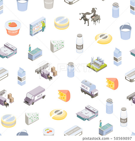 Milk Factory Signs 3d Seamless Pattern Background Isometric View. Vector Milk Factory Signs 3d Seamless Pattern Background Isometric View. Vector 58569897