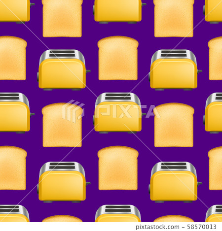 Realistic Detailed 3d Glossy Toaster with Bread Seamless Pattern Background. Vector 58570013