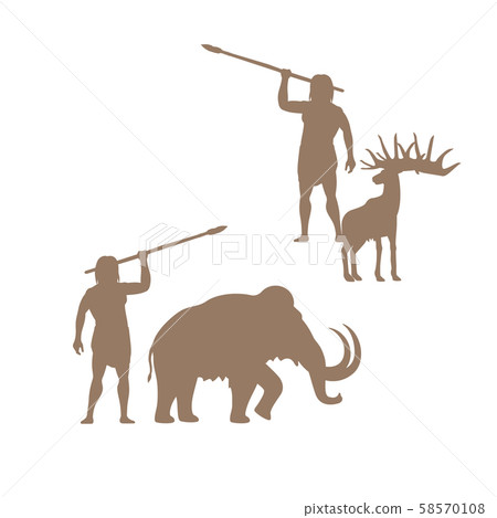 Silhouettes of ancient man and animals Silhouettes of ancient man and animals 58570108