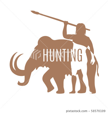 Ancient man hunting mammoth logo template Ancient man hunting mammoth logo template 58570109