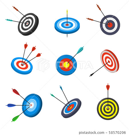 Color Different Types Targets with Arrows Icon Set. Vector 58570206