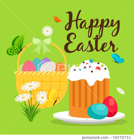 Easter basket and cake greeting card Easter basket and cake greeting card 58570731