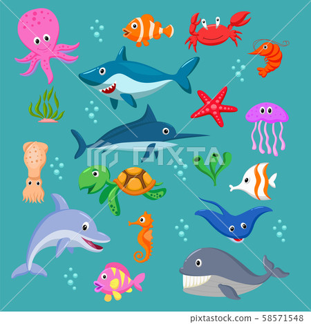 Set of cartoon sea animals Set of cartoon sea animals 58571548