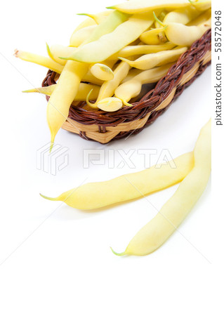 Fresh young pods of beans with beans on white Fresh young pods of beans with beans on white 58572048