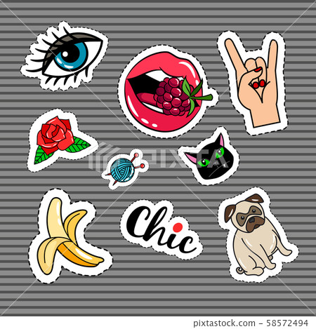 Cartoon quirky colorful stickers set Cartoon quirky colorful stickers set 58572494