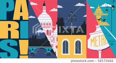 Paris, France vector banner, illustration. City skyline, historical buildings in modern flat design Paris, France vector banner, illustration. City skyline, historical buildings in modern flat design 58572688