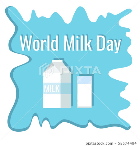 Paper white and blue packaging and glass of milk on image, milk frame on top. 58574494