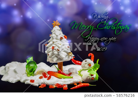 耶誕賀卡，食材，雪人，クリスマスグリーティングカード、食材、雪だるま、 ingredients, 58576216