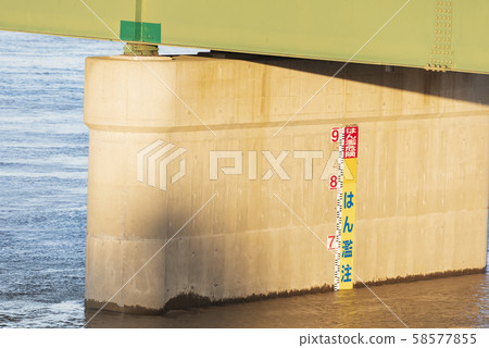 Water level gauge Flooding Dangerous muddy stream Heavy rain Yoshida River Water level gauge Flooding Dangerous muddy stream Heavy rain Yoshida River 58577855