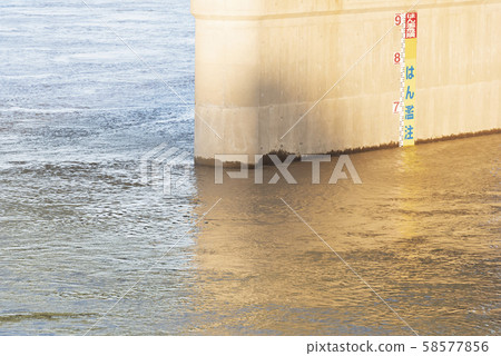 Water level gauge Flooding Dangerous muddy stream Heavy rain Yoshida River Water level gauge Flooding Dangerous muddy stream Heavy rain Yoshida River 58577856