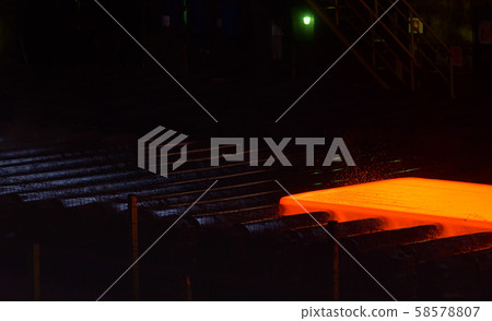 Hot steel plate on conveyor 58578807