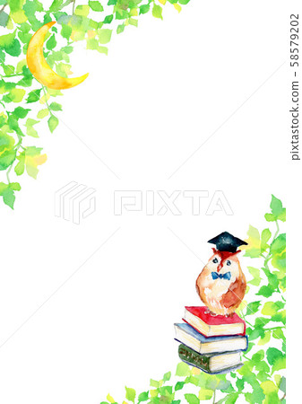 貓頭鷹月本插圖水彩植物 貓頭鷹月本插圖水彩植物 58579202