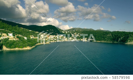 Aerial shot of Kioni Bay. Ithaca island, Greece Aerial shot of Kioni Bay. Ithaca island, Greece 58579598