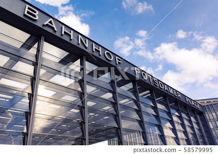 Beautiful view of the entrance to the underpass and metro station Potsdamer Platz in Germany, Berlin. Beautiful view of the entrance to the underpass and metro station Potsdamer Platz in Germany, Berlin. 58579995