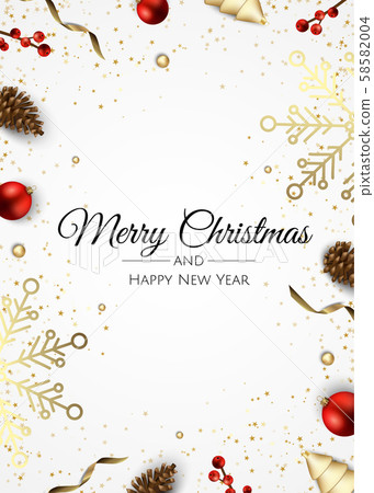 Merry Christmas and Happy New Year. Festive background composition top view. Decoration gift box 58582004