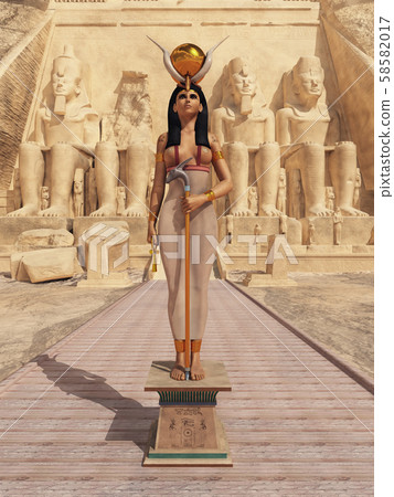 Goddess Hathor in front of the temple of Abu Simbel in Egypt Goddess Hathor in front of the temple of Abu Simbel in Egypt 58582017