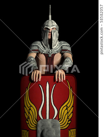 Praetorian guard in ancient Rome against a black background Praetorian guard in ancient Rome against a black background 58582057