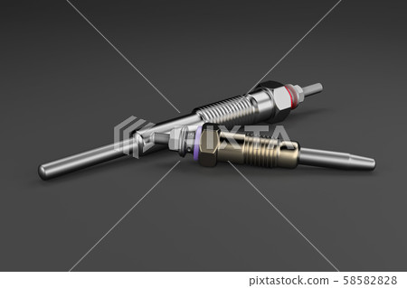Two types of glow plug on a dark background. 3d rendering Two types of glow plug on a dark background. 3d rendering 58582828