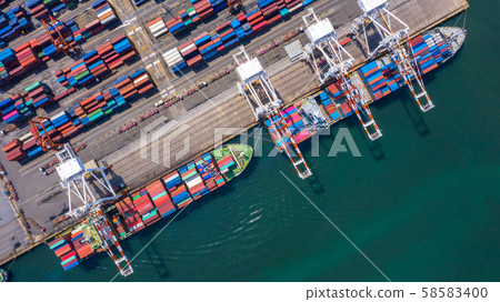 Container ship is loading in a port, Aerial top Container ship is loading in a port, Aerial top 58583400