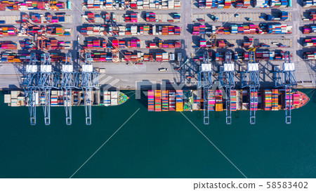 Container cargo ship  loading in a port, Aerial 58583402