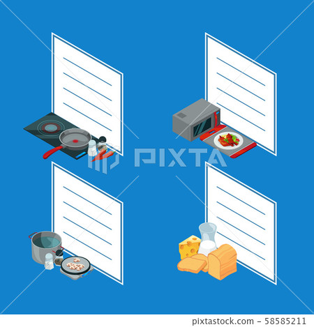 Vector cooking food isometric objects stickers Vector cooking food isometric objects stickers 58585211